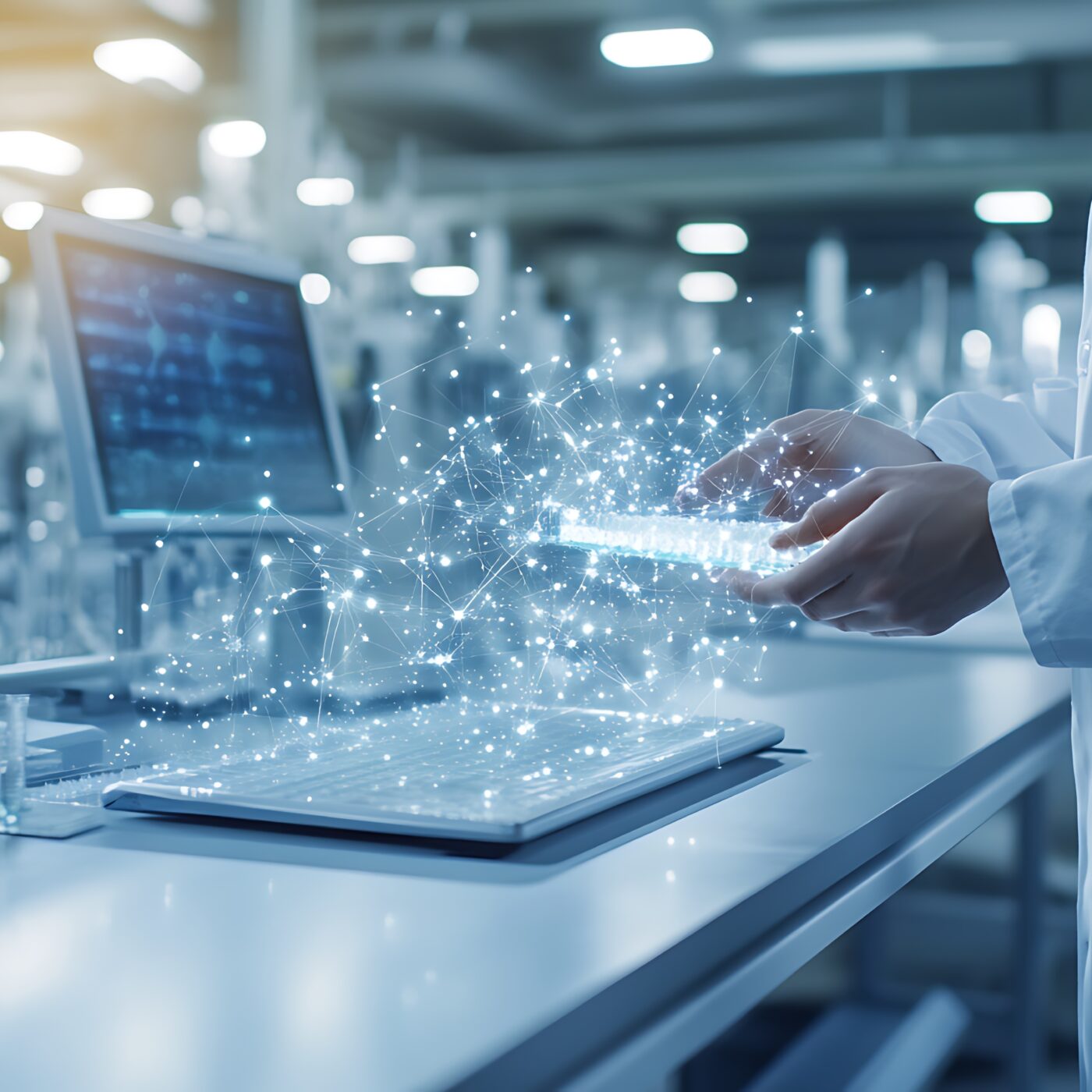 Person in computer lab using technology