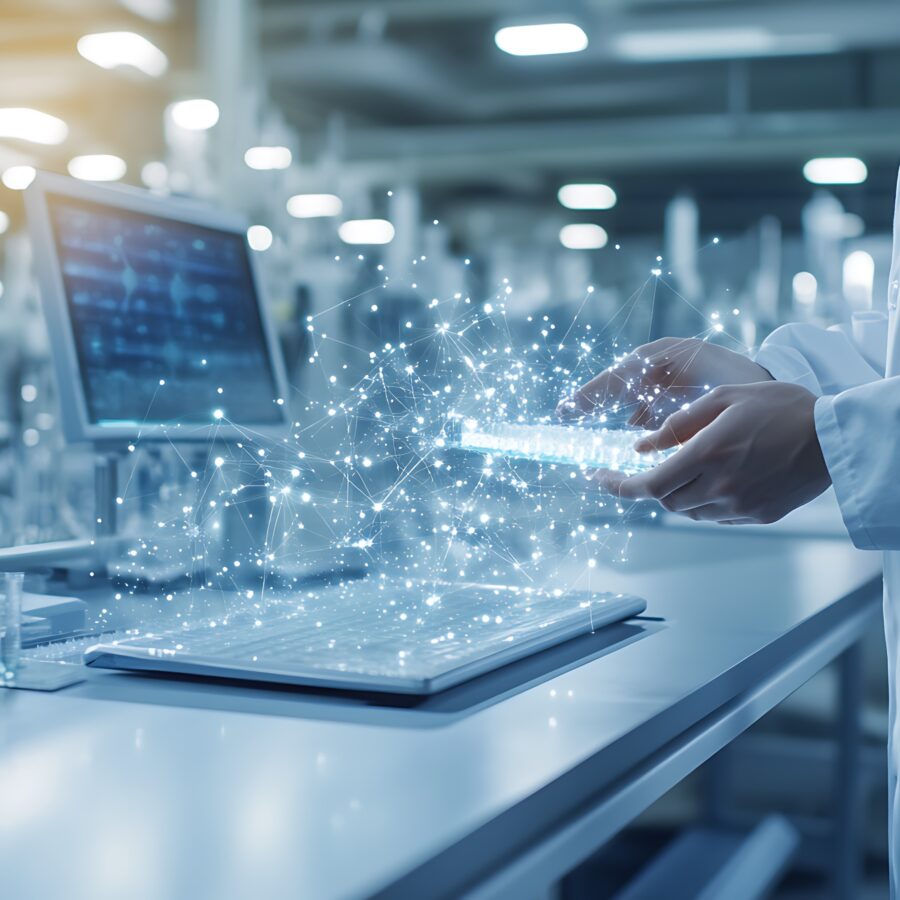 Person in computer lab using technology